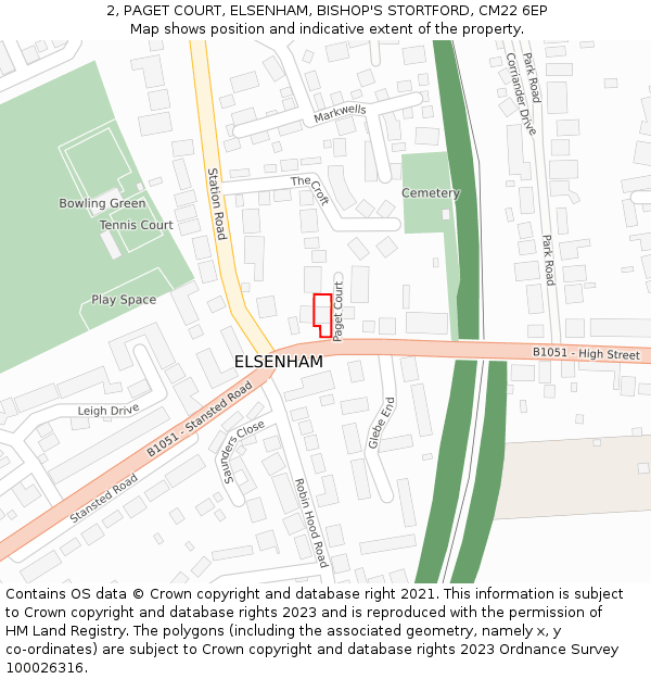 2, PAGET COURT, ELSENHAM, BISHOP'S STORTFORD, CM22 6EP: Location map and indicative extent of plot