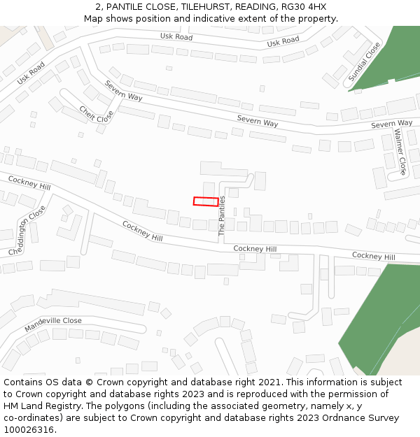 2, PANTILE CLOSE, TILEHURST, READING, RG30 4HX: Location map and indicative extent of plot