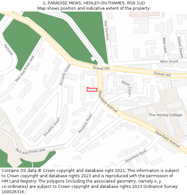 2, PARADISE MEWS, HENLEY-ON-THAMES, RG9 1UD: Location map and indicative extent of plot