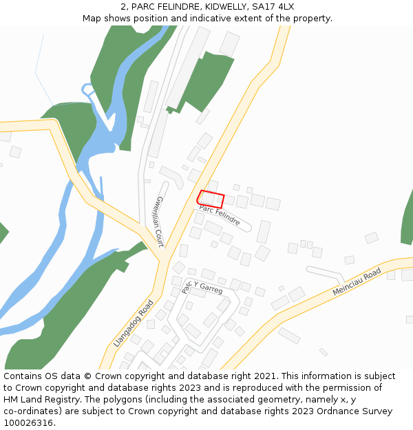 2, PARC FELINDRE, KIDWELLY, SA17 4LX: Location map and indicative extent of plot