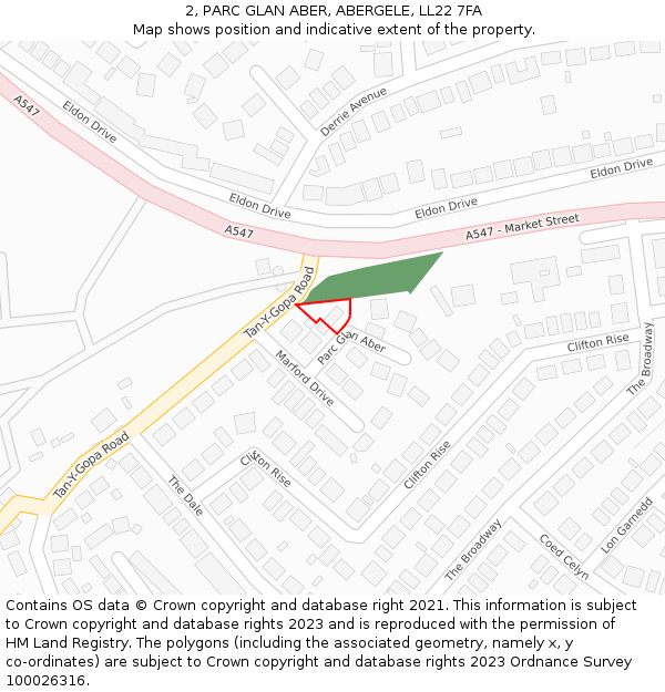 2, PARC GLAN ABER, ABERGELE, LL22 7FA: Location map and indicative extent of plot