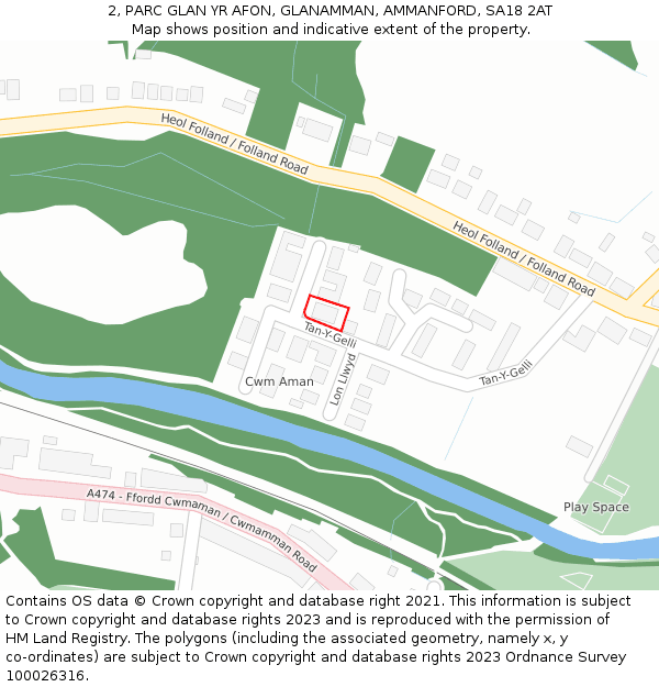 2, PARC GLAN YR AFON, GLANAMMAN, AMMANFORD, SA18 2AT: Location map and indicative extent of plot