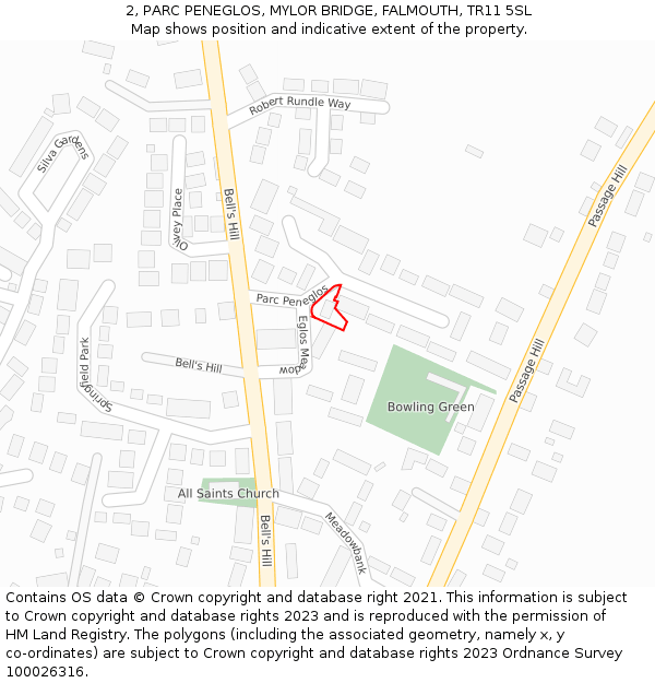 2, PARC PENEGLOS, MYLOR BRIDGE, FALMOUTH, TR11 5SL: Location map and indicative extent of plot