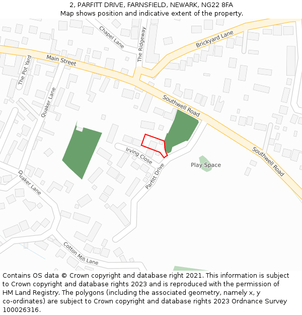 2, PARFITT DRIVE, FARNSFIELD, NEWARK, NG22 8FA: Location map and indicative extent of plot