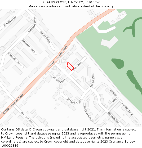 2, PARIS CLOSE, HINCKLEY, LE10 1EW: Location map and indicative extent of plot
