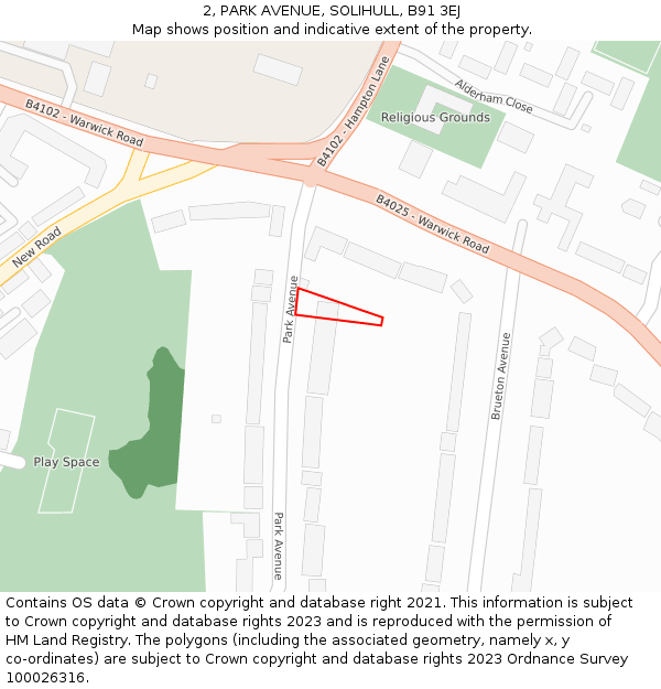 2, PARK AVENUE, SOLIHULL, B91 3EJ: Location map and indicative extent of plot