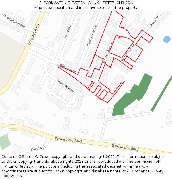 2, PARK AVENUE, TATTENHALL, CHESTER, CH3 9QN: Location map and indicative extent of plot
