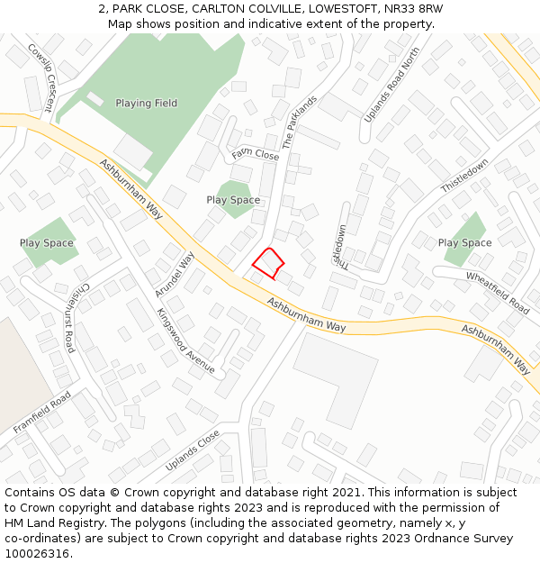 2, PARK CLOSE, CARLTON COLVILLE, LOWESTOFT, NR33 8RW: Location map and indicative extent of plot