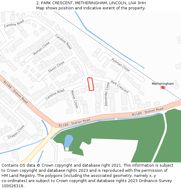 2, PARK CRESCENT, METHERINGHAM, LINCOLN, LN4 3HH: Location map and indicative extent of plot