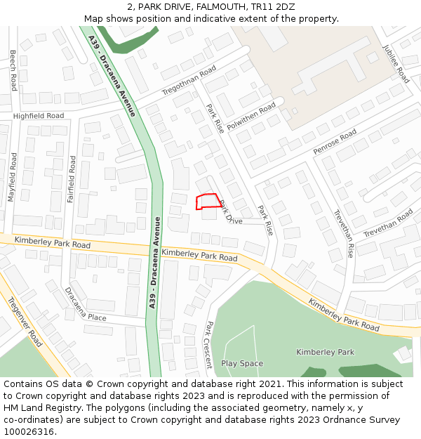 2, PARK DRIVE, FALMOUTH, TR11 2DZ: Location map and indicative extent of plot