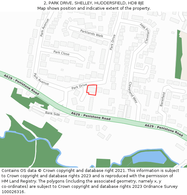 2, PARK DRIVE, SHELLEY, HUDDERSFIELD, HD8 8JE: Location map and indicative extent of plot