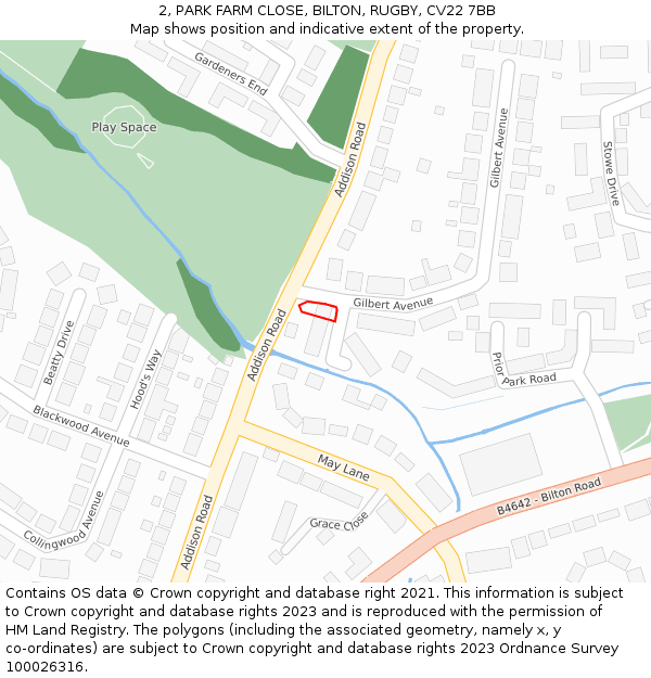 2, PARK FARM CLOSE, BILTON, RUGBY, CV22 7BB: Location map and indicative extent of plot