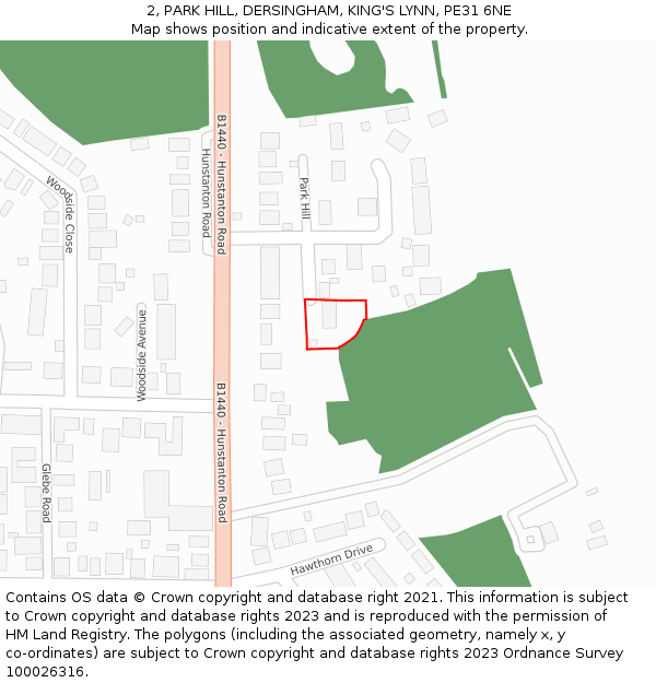 2, PARK HILL, DERSINGHAM, KING'S LYNN, PE31 6NE: Location map and indicative extent of plot