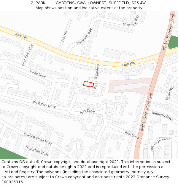 2, PARK HILL GARDENS, SWALLOWNEST, SHEFFIELD, S26 4WL: Location map and indicative extent of plot