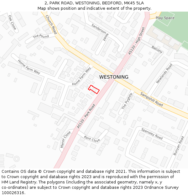 2, PARK ROAD, WESTONING, BEDFORD, MK45 5LA: Location map and indicative extent of plot