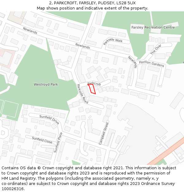 2, PARKCROFT, FARSLEY, PUDSEY, LS28 5UX: Location map and indicative extent of plot