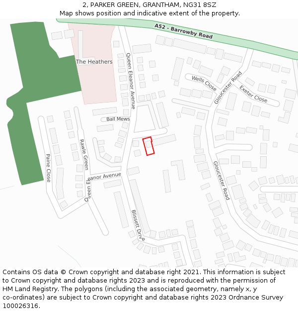 2, PARKER GREEN, GRANTHAM, NG31 8SZ: Location map and indicative extent of plot