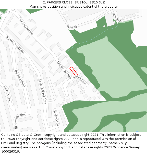 2, PARKERS CLOSE, BRISTOL, BS10 6LZ: Location map and indicative extent of plot