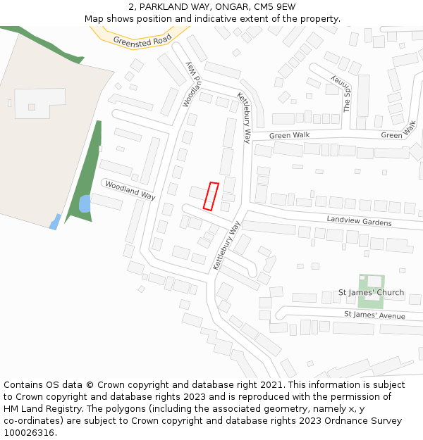 2, PARKLAND WAY, ONGAR, CM5 9EW: Location map and indicative extent of plot