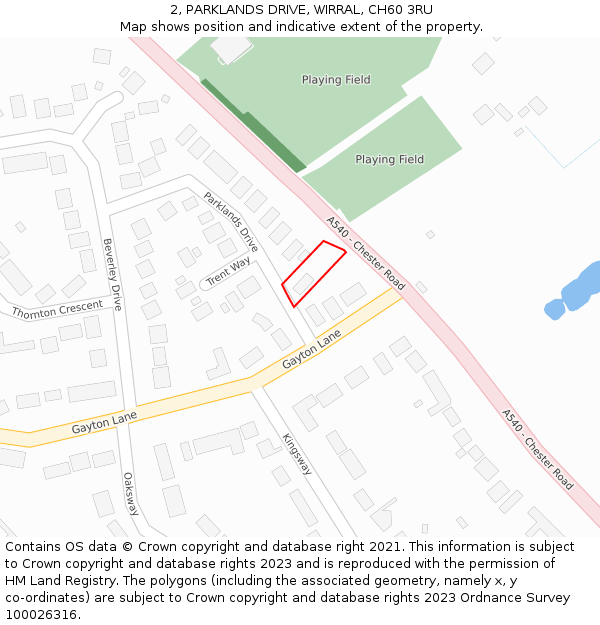 2, PARKLANDS DRIVE, WIRRAL, CH60 3RU: Location map and indicative extent of plot