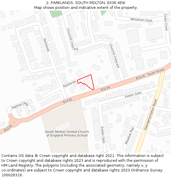 2, PARKLANDS, SOUTH MOLTON, EX36 4EW: Location map and indicative extent of plot