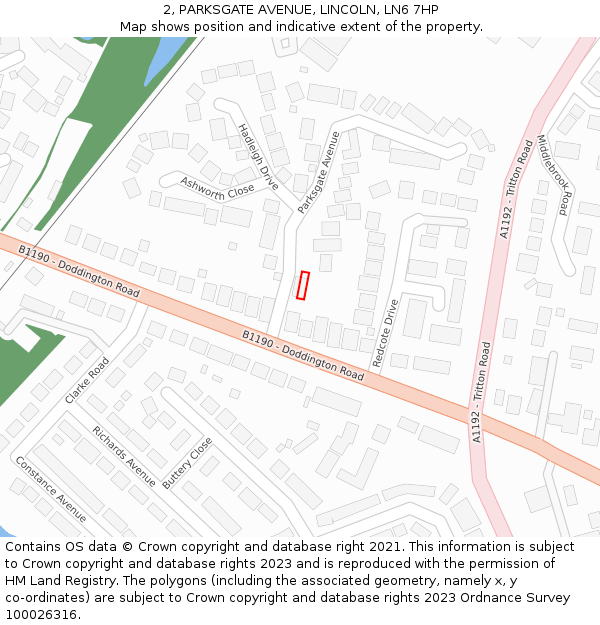 2, PARKSGATE AVENUE, LINCOLN, LN6 7HP: Location map and indicative extent of plot