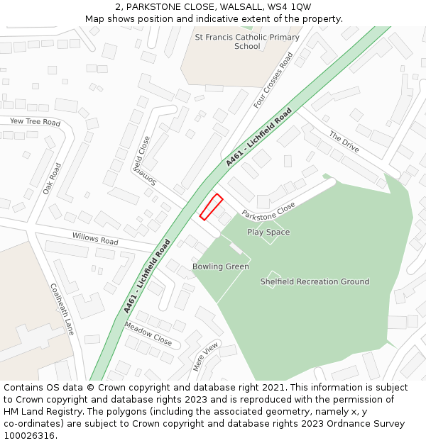 2, PARKSTONE CLOSE, WALSALL, WS4 1QW: Location map and indicative extent of plot