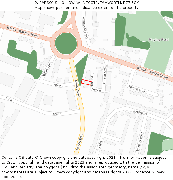 2, PARSONS HOLLOW, WILNECOTE, TAMWORTH, B77 5QY: Location map and indicative extent of plot