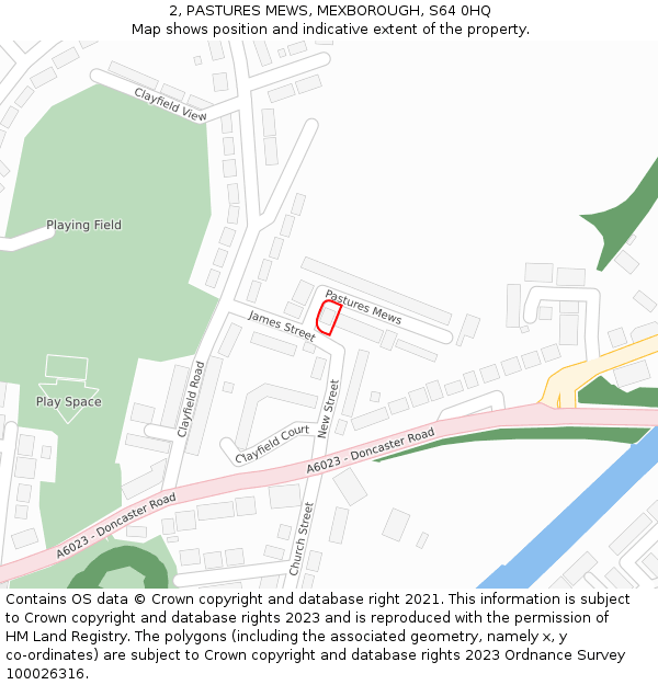 2, PASTURES MEWS, MEXBOROUGH, S64 0HQ: Location map and indicative extent of plot