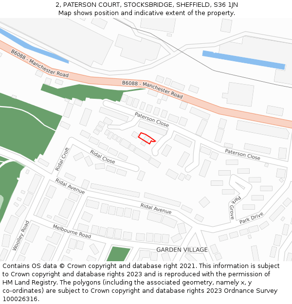 2, PATERSON COURT, STOCKSBRIDGE, SHEFFIELD, S36 1JN: Location map and indicative extent of plot