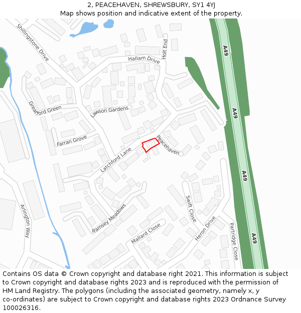 2, PEACEHAVEN, SHREWSBURY, SY1 4YJ: Location map and indicative extent of plot