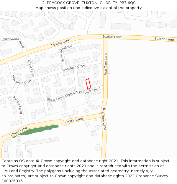 2, PEACOCK GROVE, EUXTON, CHORLEY, PR7 6QS: Location map and indicative extent of plot