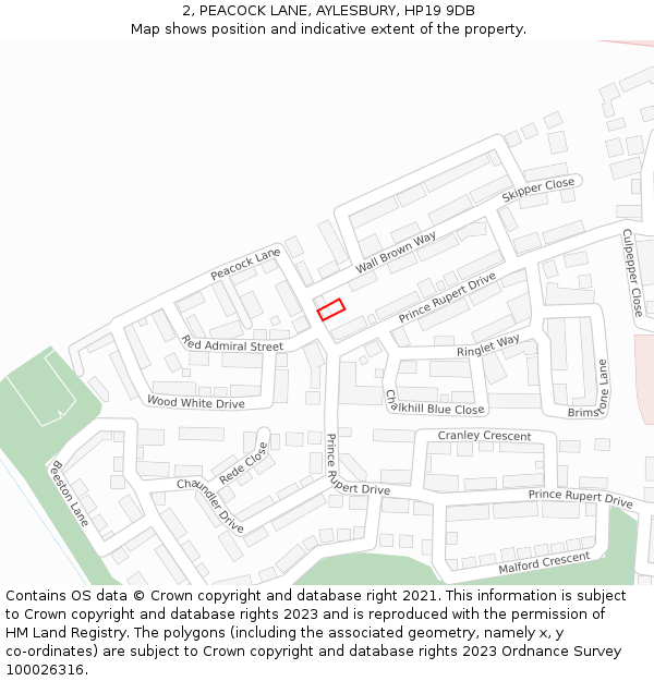 2, PEACOCK LANE, AYLESBURY, HP19 9DB: Location map and indicative extent of plot