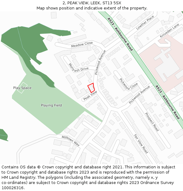 2, PEAK VIEW, LEEK, ST13 5SX: Location map and indicative extent of plot