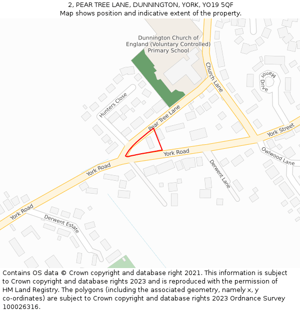 2, PEAR TREE LANE, DUNNINGTON, YORK, YO19 5QF: Location map and indicative extent of plot