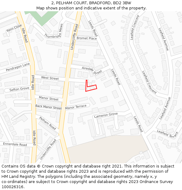 2, PELHAM COURT, BRADFORD, BD2 3BW: Location map and indicative extent of plot