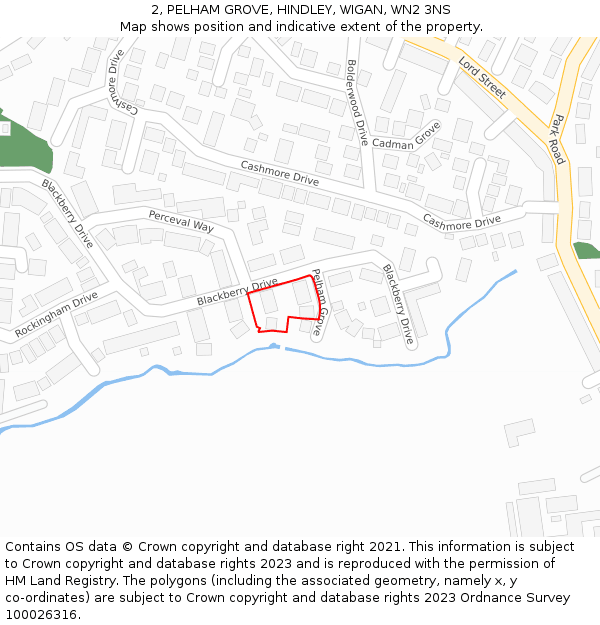 2, PELHAM GROVE, HINDLEY, WIGAN, WN2 3NS: Location map and indicative extent of plot