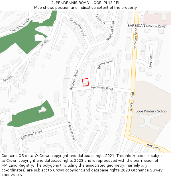 2, PENDENNIS ROAD, LOOE, PL13 1EL: Location map and indicative extent of plot