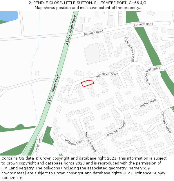 2, PENDLE CLOSE, LITTLE SUTTON, ELLESMERE PORT, CH66 4JG: Location map and indicative extent of plot