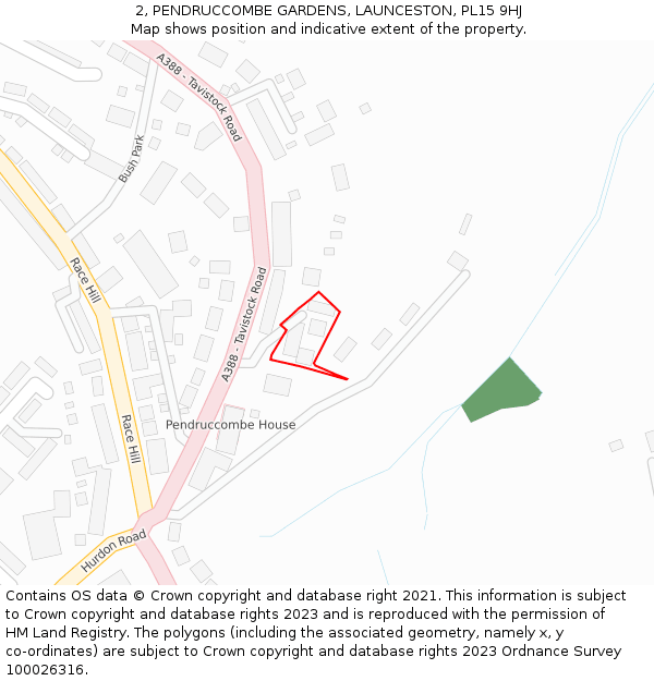 2, PENDRUCCOMBE GARDENS, LAUNCESTON, PL15 9HJ: Location map and indicative extent of plot