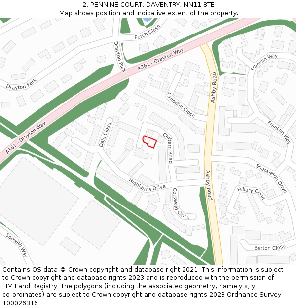 2, PENNINE COURT, DAVENTRY, NN11 8TE: Location map and indicative extent of plot