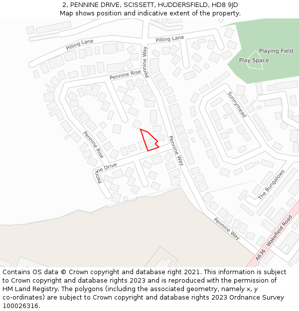 2, PENNINE DRIVE, SCISSETT, HUDDERSFIELD, HD8 9JD: Location map and indicative extent of plot