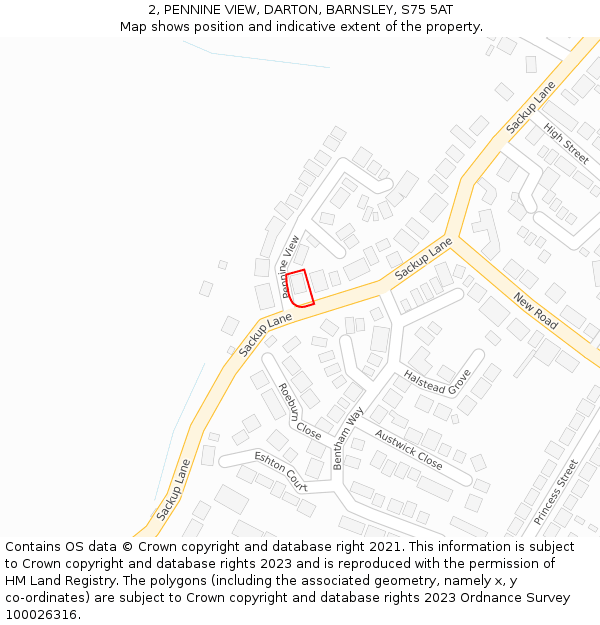 2, PENNINE VIEW, DARTON, BARNSLEY, S75 5AT: Location map and indicative extent of plot