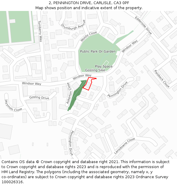 2, PENNINGTON DRIVE, CARLISLE, CA3 0PF: Location map and indicative extent of plot