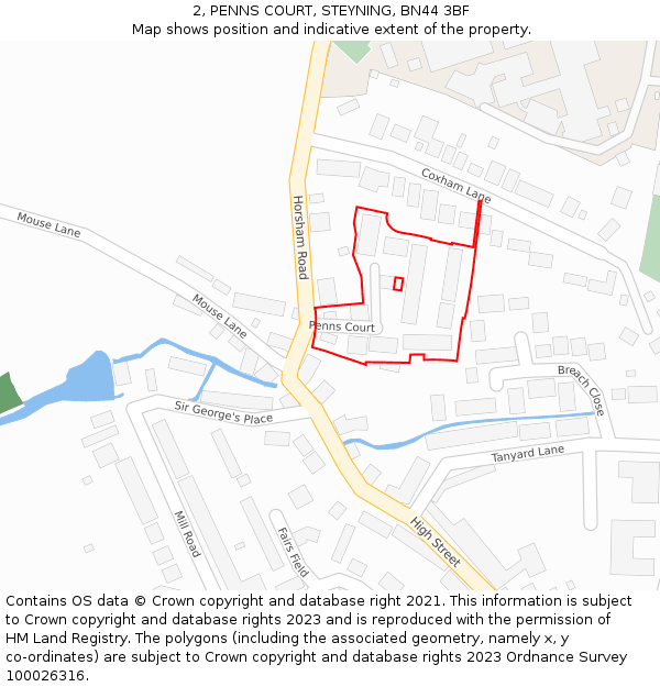 2, PENNS COURT, STEYNING, BN44 3BF: Location map and indicative extent of plot