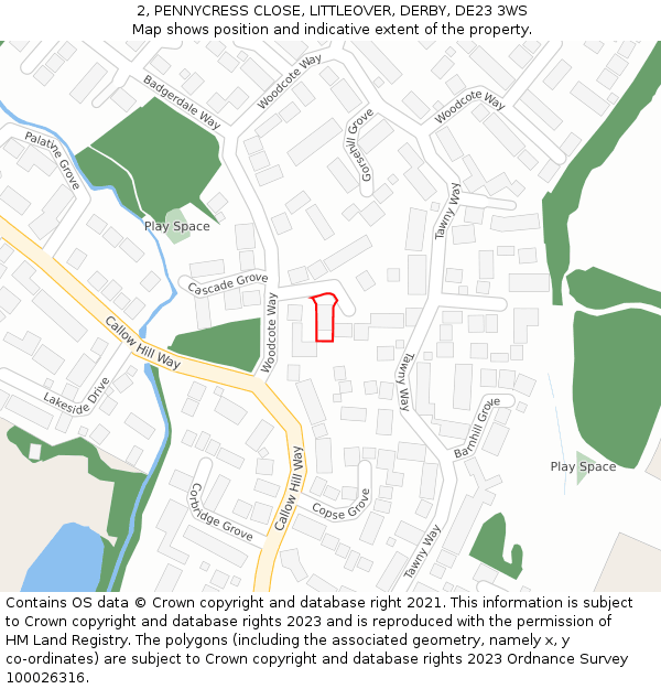 2, PENNYCRESS CLOSE, LITTLEOVER, DERBY, DE23 3WS: Location map and indicative extent of plot