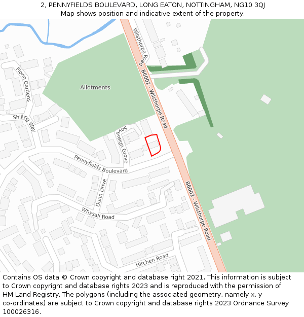 2, PENNYFIELDS BOULEVARD, LONG EATON, NOTTINGHAM, NG10 3QJ: Location map and indicative extent of plot