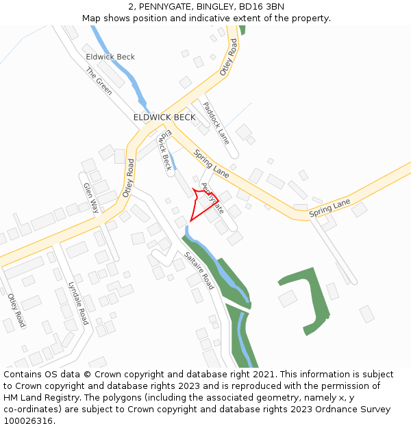 2, PENNYGATE, BINGLEY, BD16 3BN: Location map and indicative extent of plot