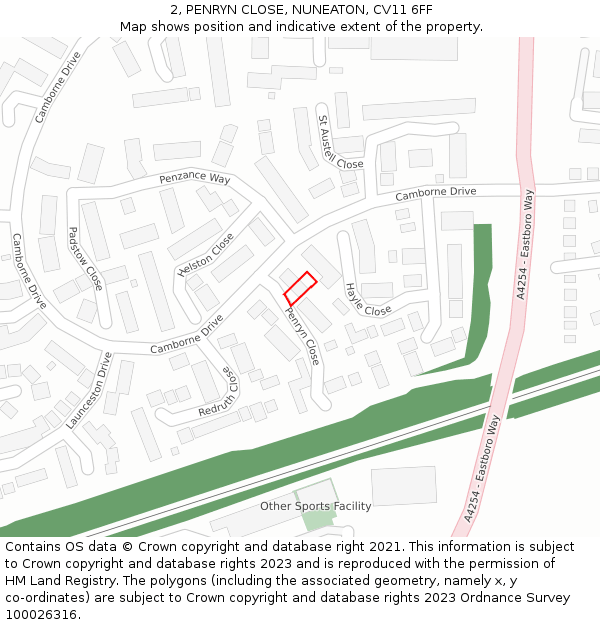 2, PENRYN CLOSE, NUNEATON, CV11 6FF: Location map and indicative extent of plot
