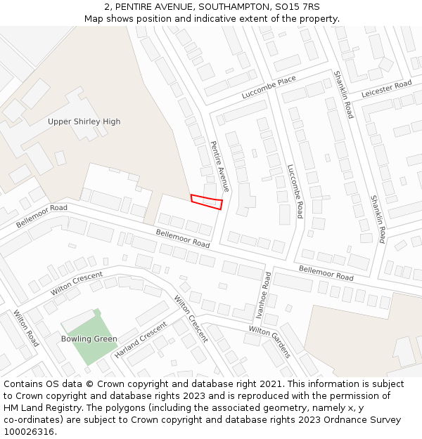 2, PENTIRE AVENUE, SOUTHAMPTON, SO15 7RS: Location map and indicative extent of plot